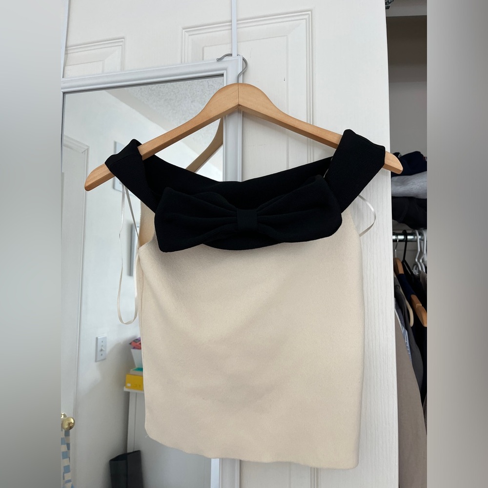 Maeve Cream and Black Top with Bow Detail